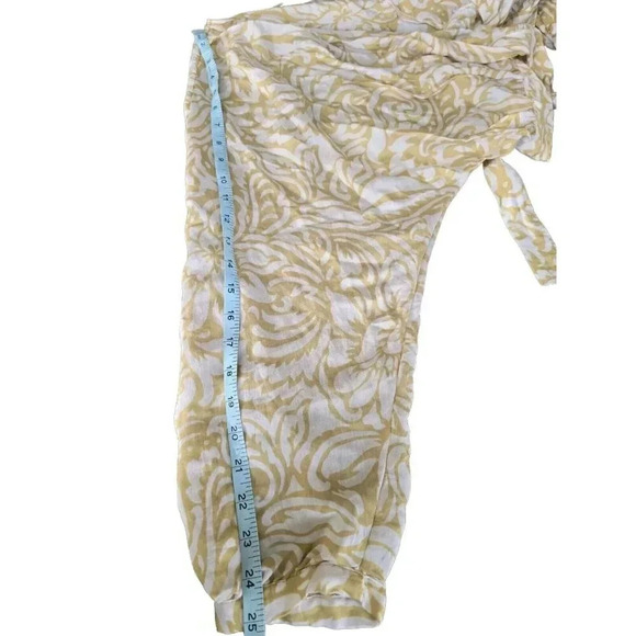 Zara Crop Top Blouse Long Sleeves Tie Floral V Neck Size L Women's Green Ivory - Picture 5 of 11